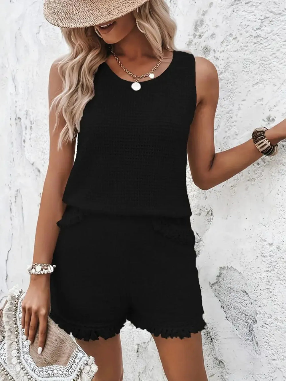 Round Neck Wide Strap Tank and Shorts Set