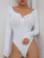 Quarter Snap Ribbed Round Neck Long Sleeve Bodysuit