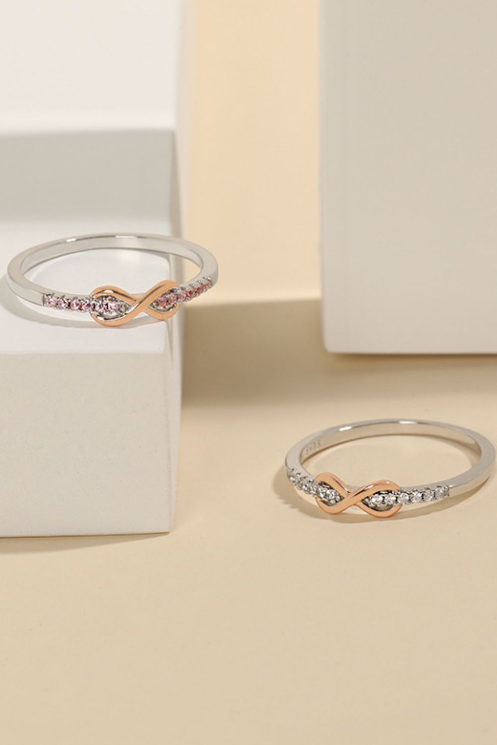 925 Sterling Silver Inlaid Zircon Infinity Symbol Ring - felvior