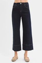RISEN Tummy Control High Rise Crop Wide Seam Detailed Jeans