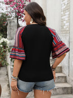 Plus Size V-Neck Flounce Sleeve Top