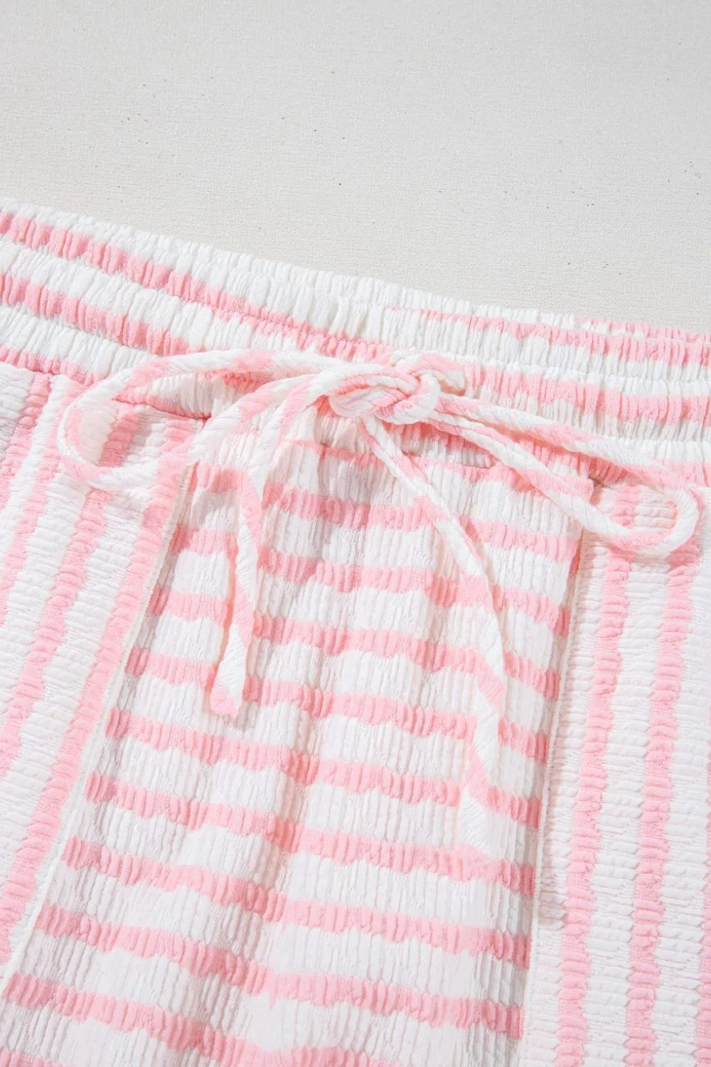 Stripe Knitted Short Sleeve Top and Drawstring Shorts Set