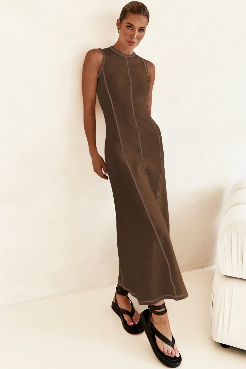 Contrast Stitching Maxi Tank Dress
