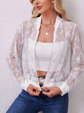 Lace Baseball Collar Zip Up Jacket - felvior
