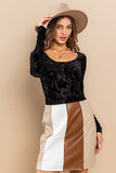 Ces Femme Velvet Floral Long Sleeve Bodysuit - felvior