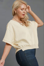 Umgee Full Size Lightweight Cropped Sweatshirt Plus Size