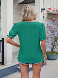 Eyelet Notched Short Sleeve Top - felvior