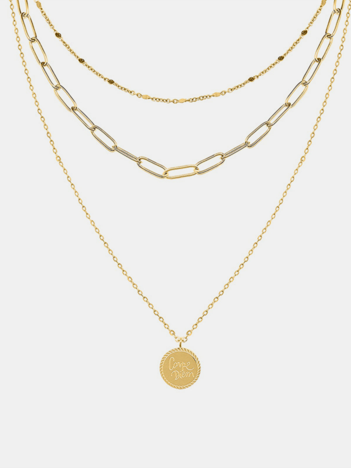 18K Gold-Plated Three-Layered Engraved Necklace - felvior