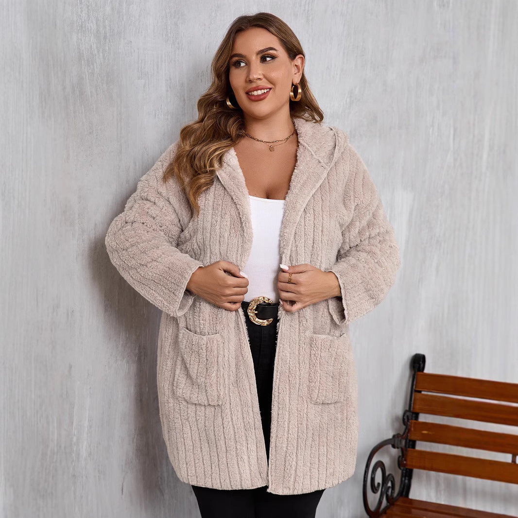 Plus Size Open Front Long Sleeve Hooded Fuzzy Jacket Secondary image