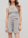 Quarter Button Sleeveless Top and Drawstring Shorts Lounge Set - felvior