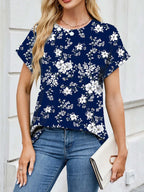 Printed Round Neck Short Sleeve Top