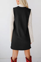 Lovelet Pocketed V-Neck Mini Sweater Overall Dress
