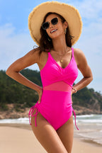 Drawstring Ruched V-Neck One-Piece Swimwear
