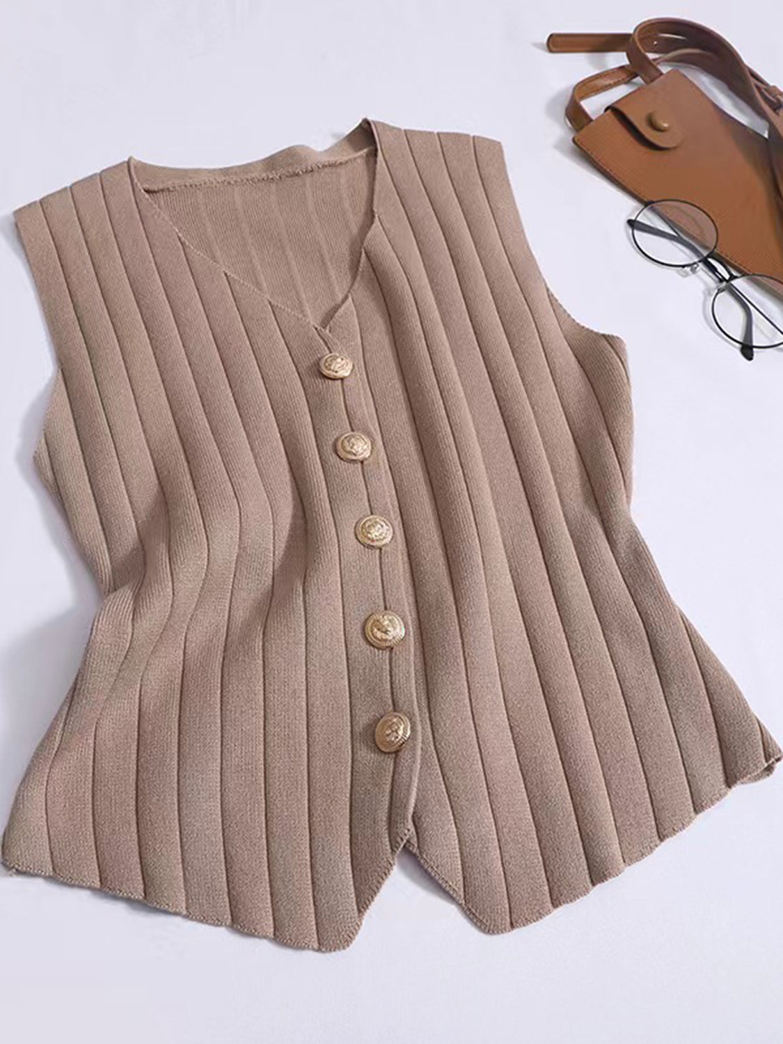 V-Neck Tank, Cardigan and Pants Three-Piece Sweater Set - felvior