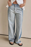 Contrast Straight Leg Jeans with Pockets - felvior