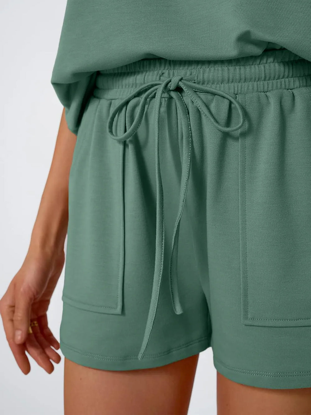 Round Neck Cap Sleeve Top and Shorts Set