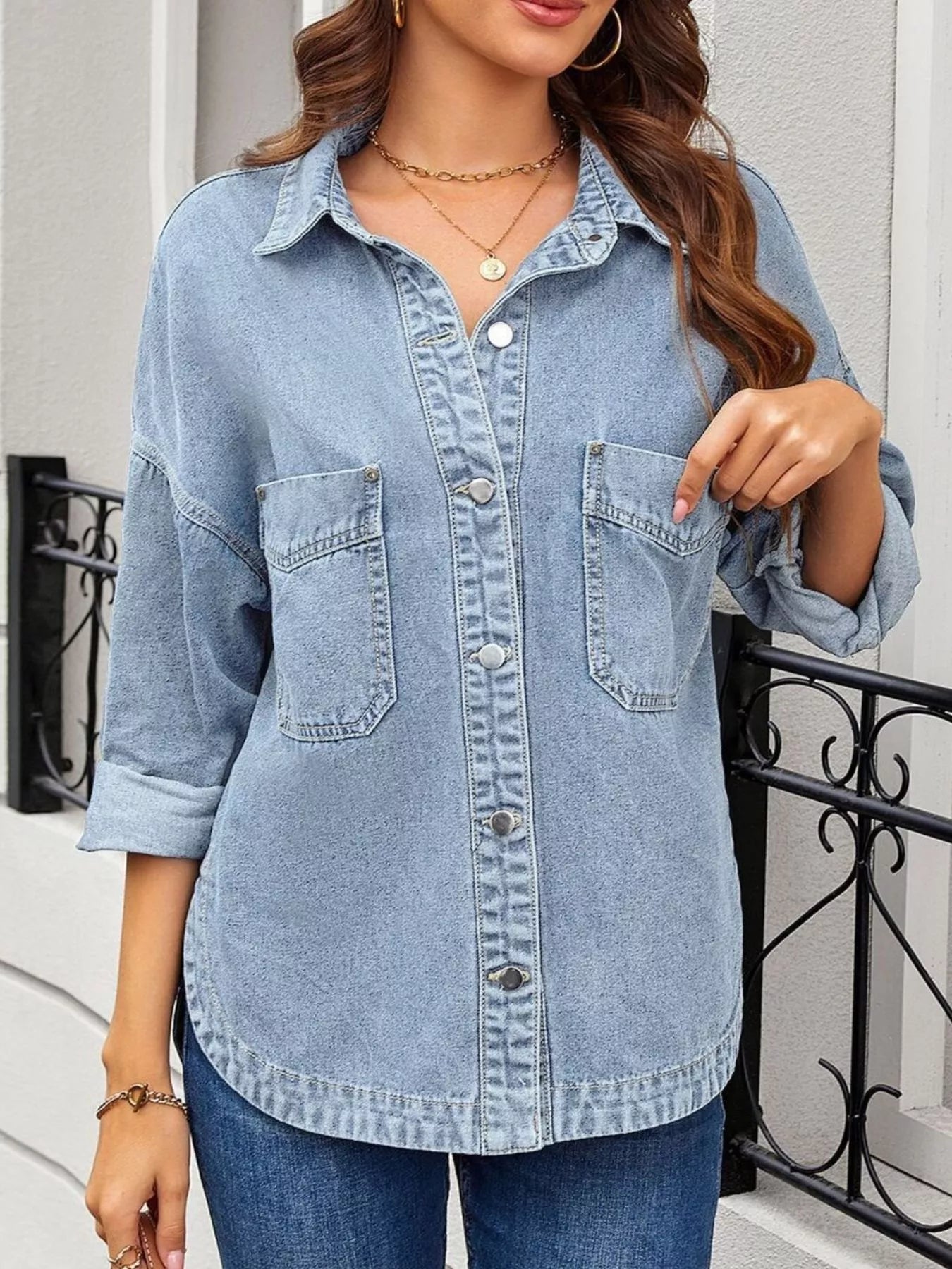 Casual Button Up Loose Fit Denim Jacket Secondary image