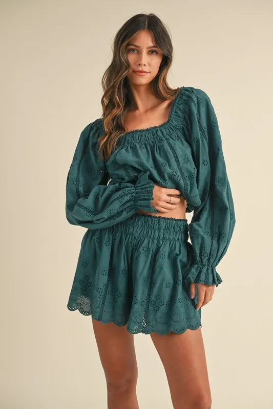 MABLE Embroidered Scalloped Lace Top and Short Set - felvior