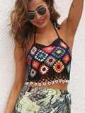 Geometric Halter Neck Swim Top - felvior