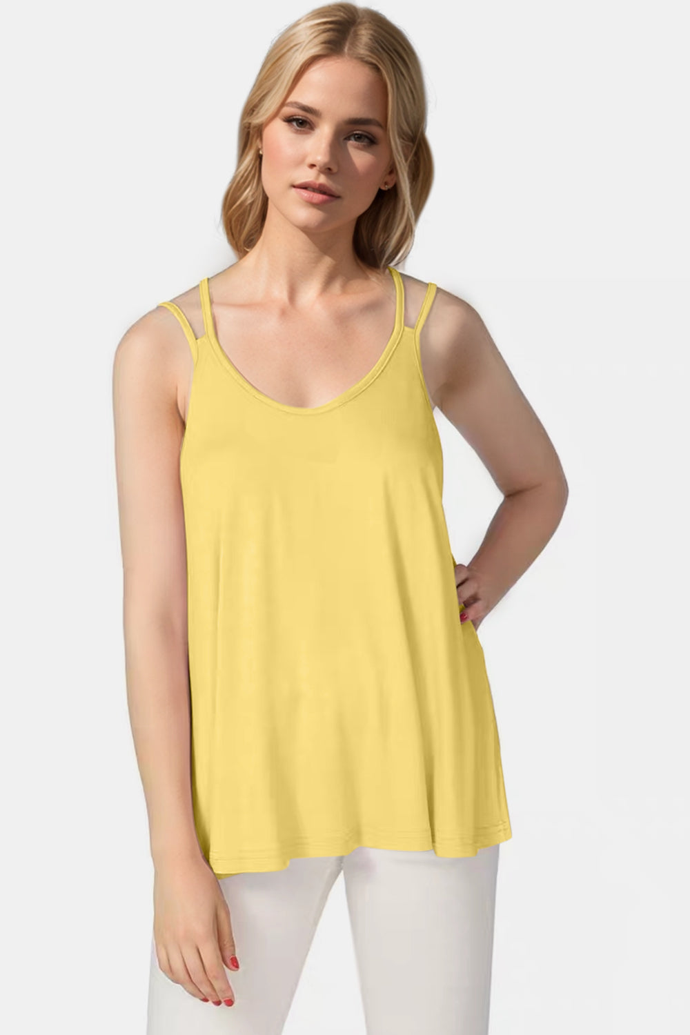 Basic Bae Bamboo Scoop Neck Double Spaghetti Straps Cami - felvior