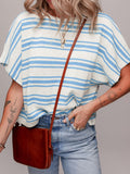 Stripe Round Neck Half Sleeve Knit Top - felvior