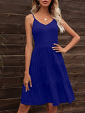 Spaghetti Strap V-Neck Tiered Dress - felvior