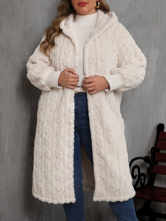 Plus Size Open Front Hooded Plush Coat - felvior