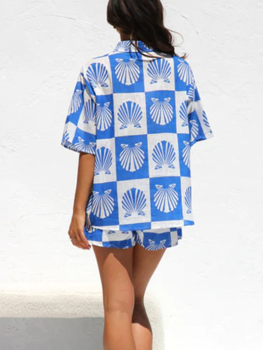 Printed Button Down Short Sleeve Top and Shorts Set