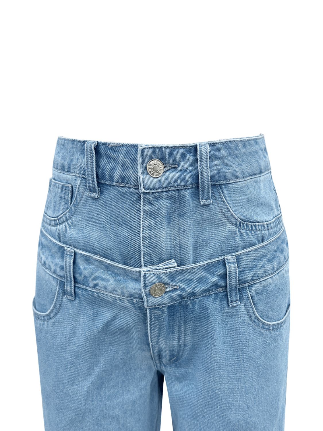 Faux Layered High Waist Jeans - felvior