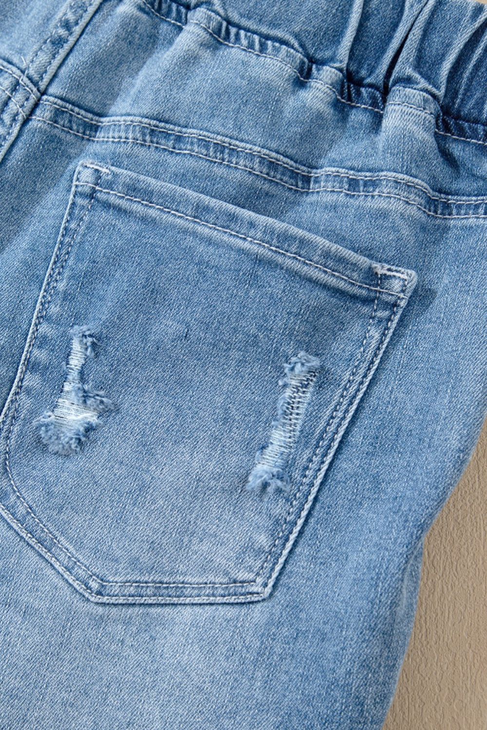 Drawstring High Waist Distressed Denim Shorts - felvior