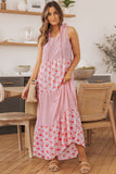 Mixed Print Tie-Neck Sleeveless Maxi Dress - felvior