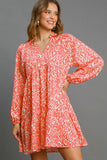 Umgee Full Size Two Tone Print Balloon Sleeve Tiered Dress Plus Size - felvior