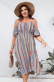 Plus Size Striped Cold-Shoulder Dress - felvior