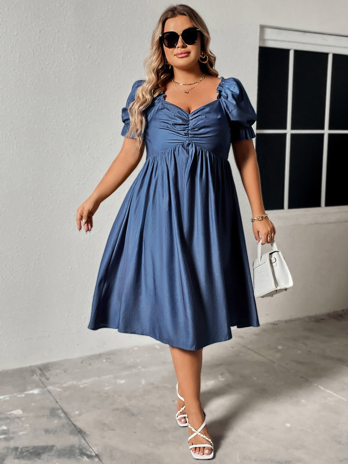Honey Plus Size Ruched Sweetheart Neck Dress - felvior