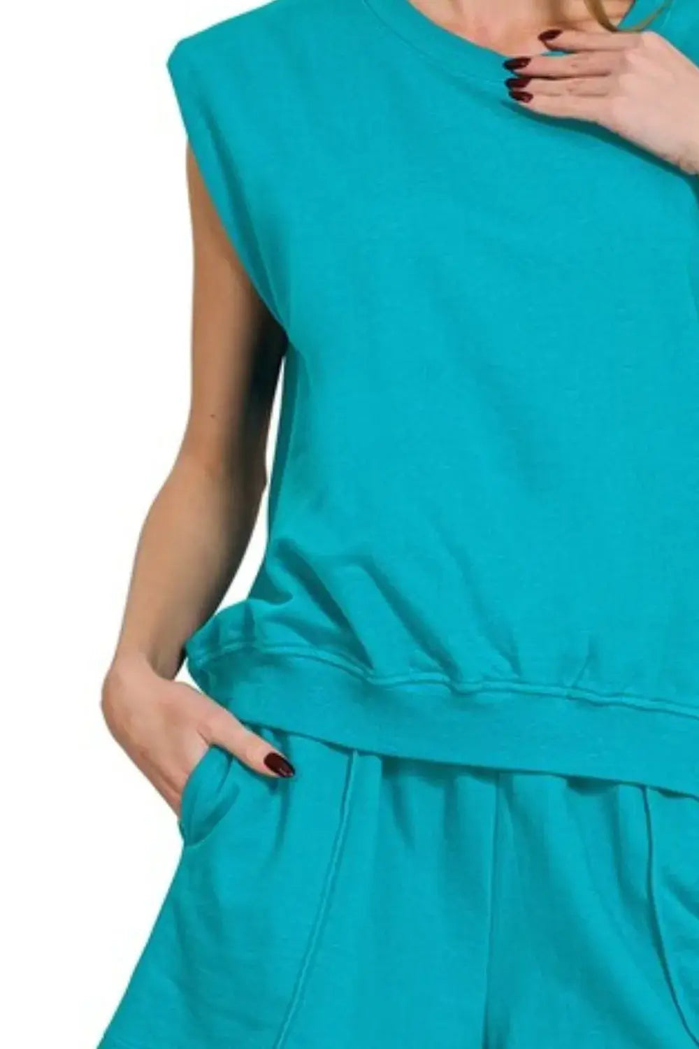 Zenana French Terry Sleeveless Top & Shorts Set