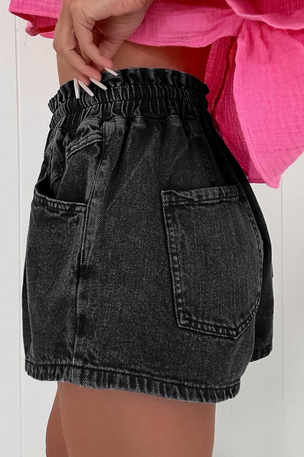 Drawstring High Waist Denim Shorts with Pockets - felvior
