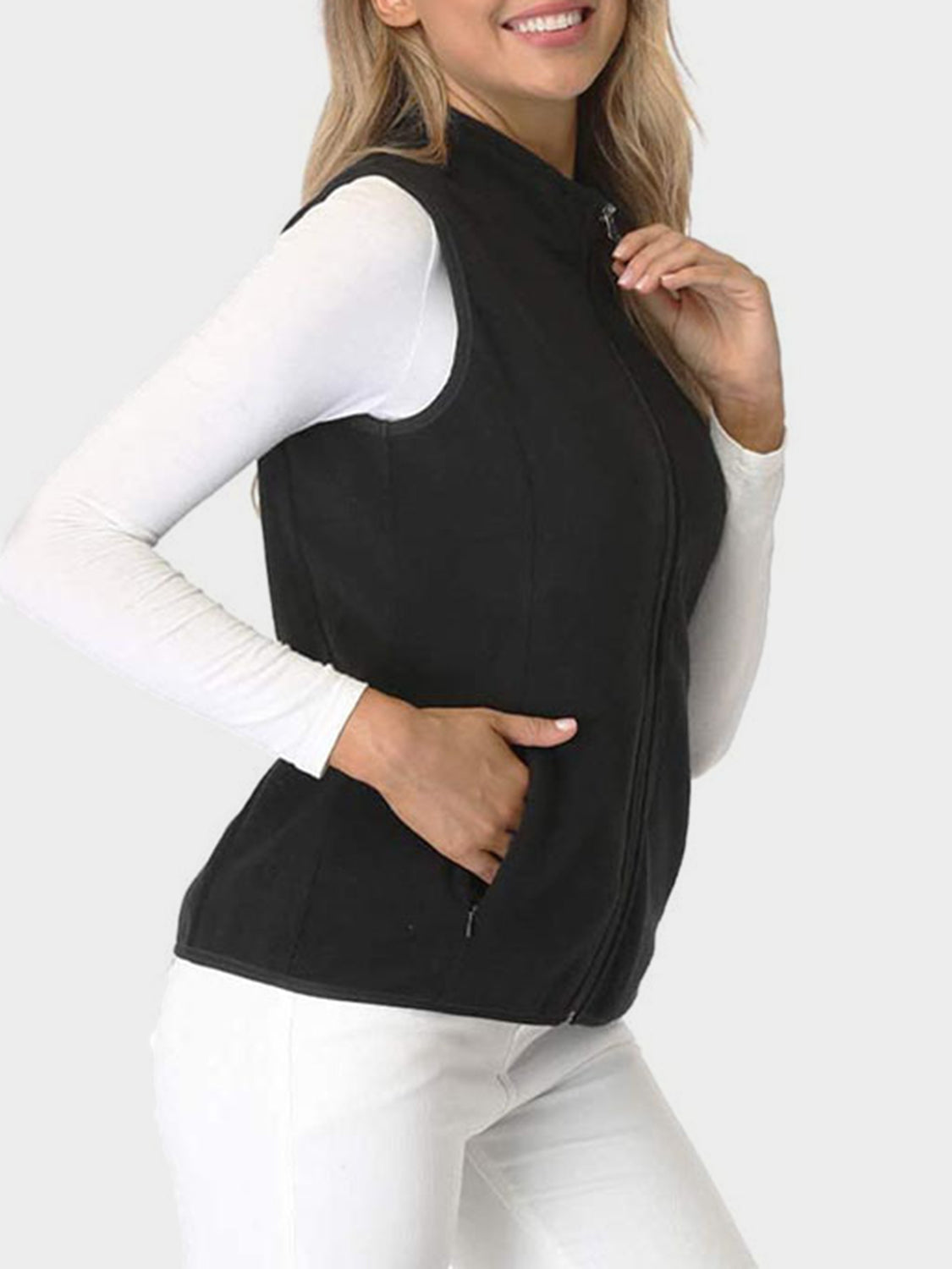 Zip Up Turtleneck Vest with Pockets - felvior