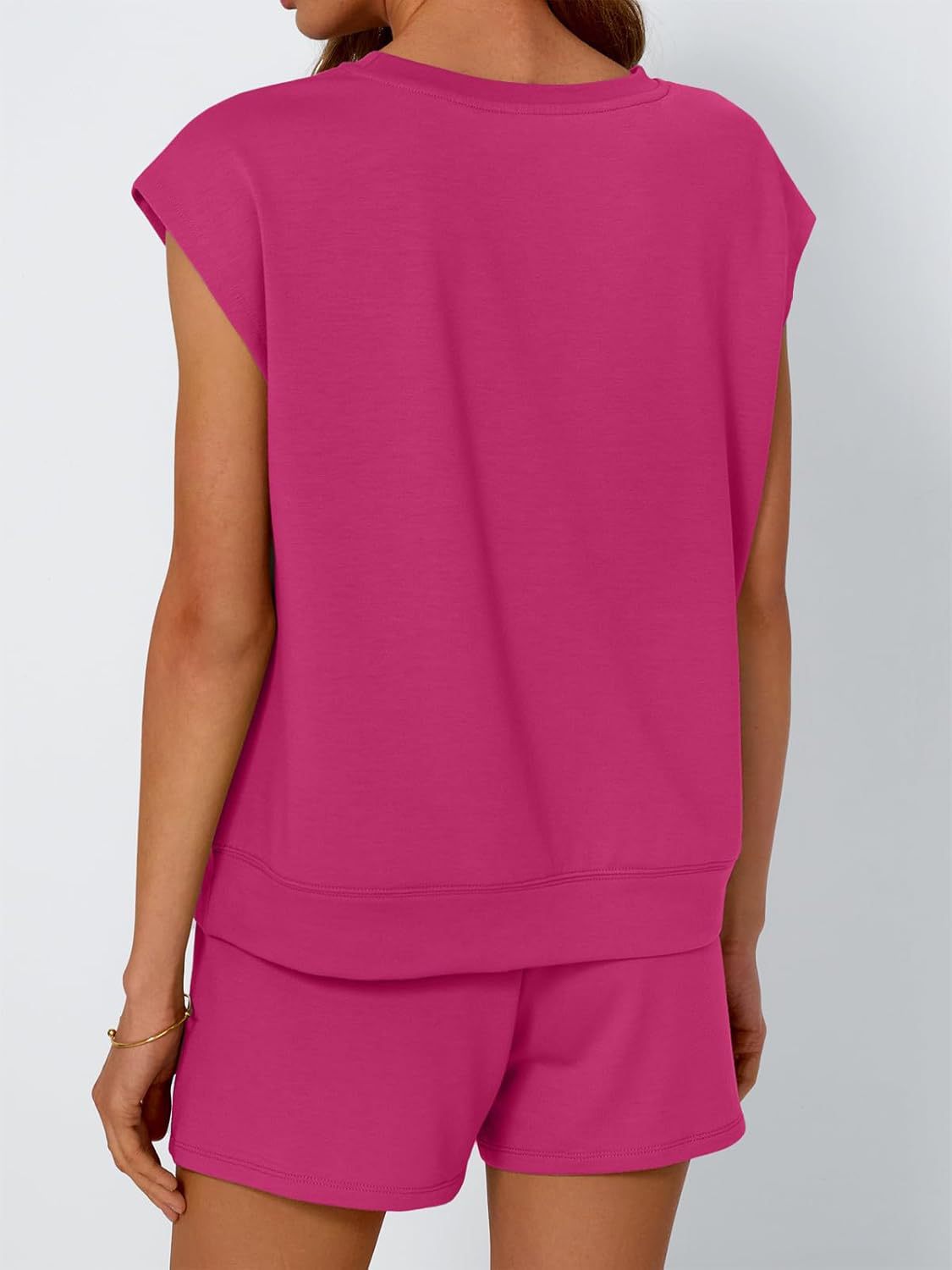 Round Neck Cap Sleeve Top and Shorts Set