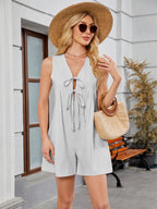 Tie Front Sleeveless Romper with Pockets