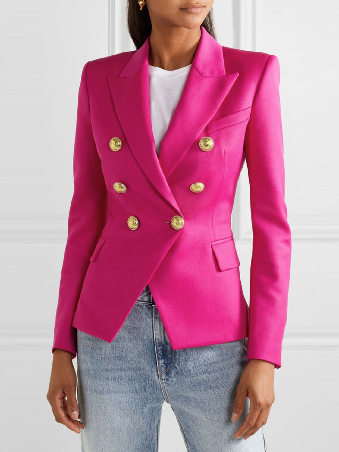 Lapel Collar Long Sleeve Blazer - felvior