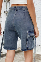 Washed Cargo Denim Shorts