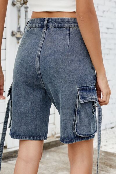 Washed Cargo Denim Shorts
