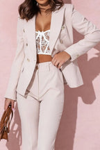 Full Size Lapel Collar Long Sleeve Blazer and Pants Set Plus Size