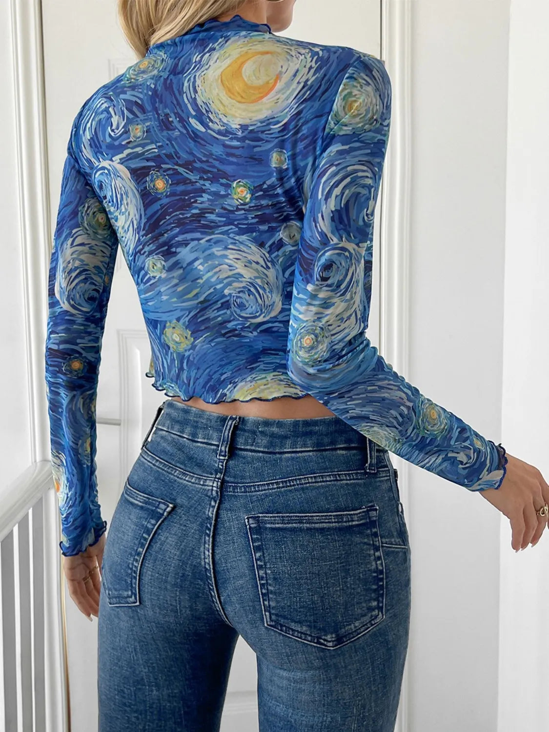 Starry Sky Mock Neck Long Sleeve Top - felvior