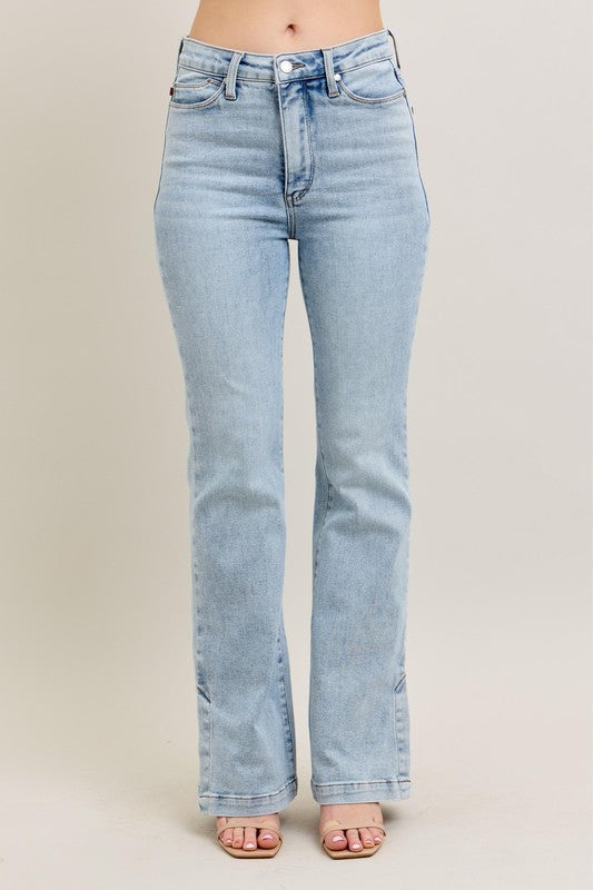 Judy Blue Full Size Tummy Control Vintage Wash Side Slit Slim Boot Jeans Plus Size - felvior