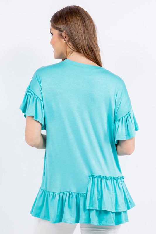 Celeste Full Size Ruffle Detail Asymmetrical Top Plus Size - felvior