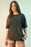 VERY J Mineral Washed Ribbed Knit Casual Top
