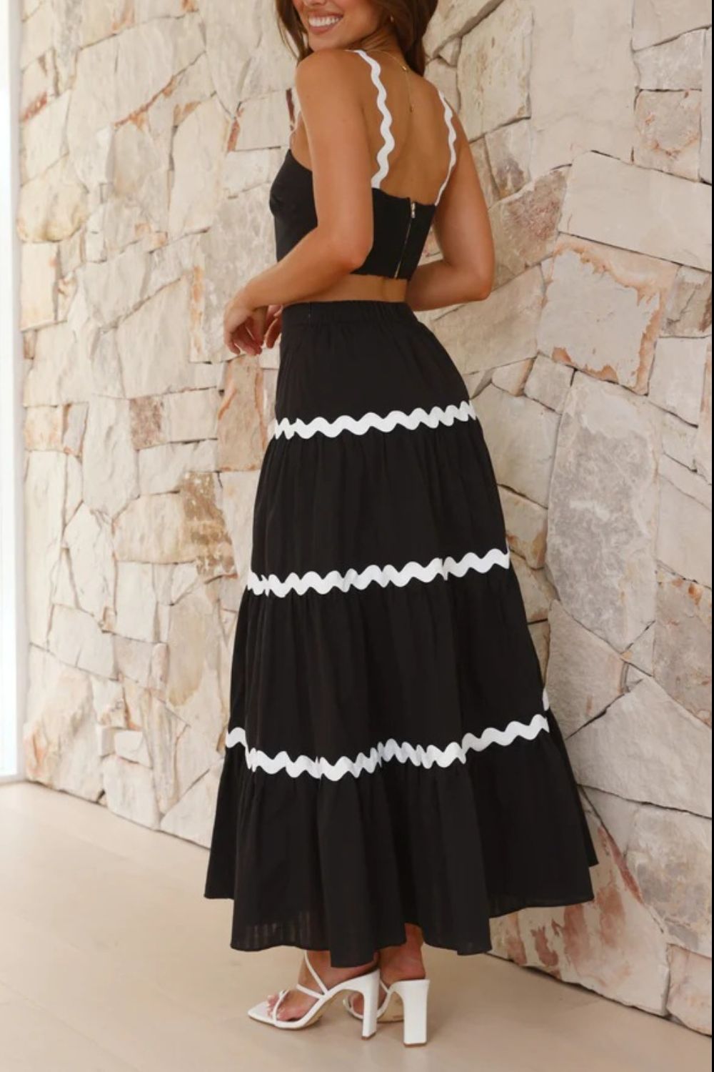 Contrast Trim Cami and Maxi Skirt Set - felvior
