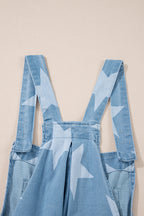 Star Print Square Neck Denim Overalls