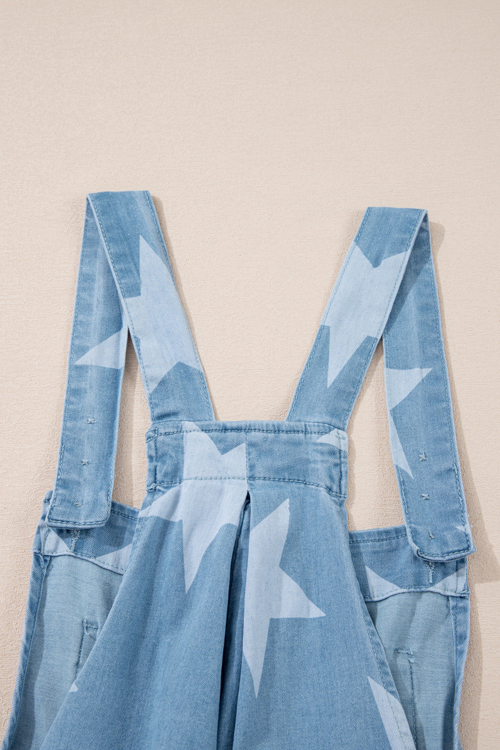 Star Print Square Neck Denim Overalls - felvior